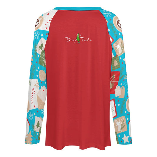 Dizzy Pickle Christmas Joy Women's Pickleball Double Layered V-Neck Loose Tee