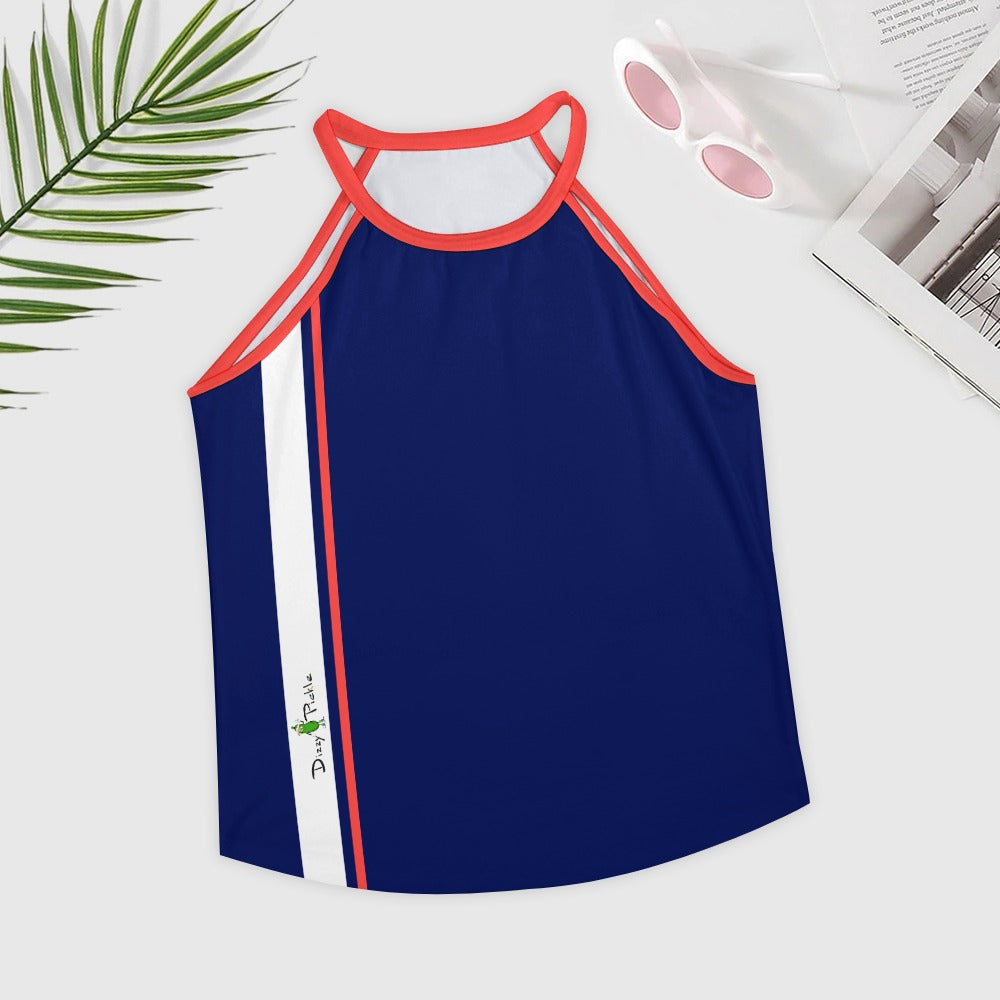 Dizzy Pickle PICKLEBALL Racing Stripe BLC Women's Pickleball Crew Neck Sleeveless Vest