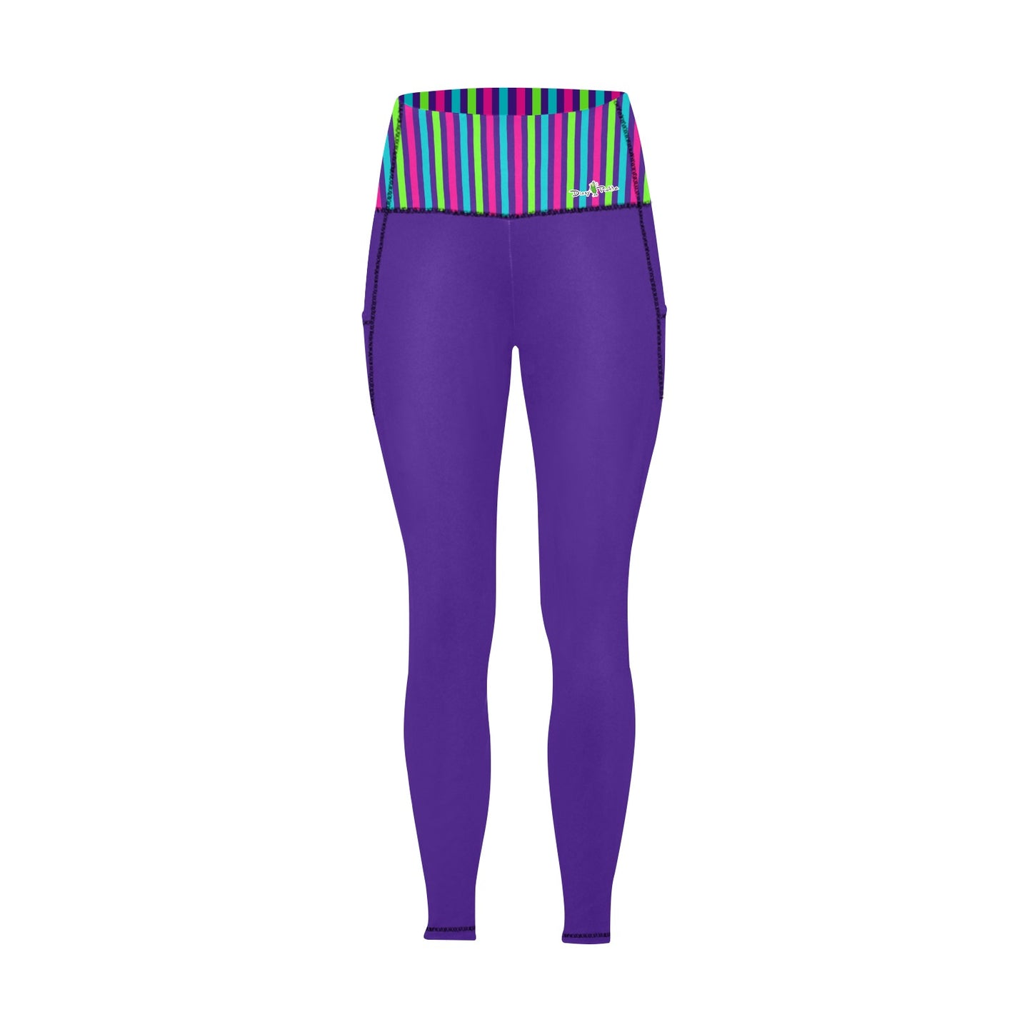 Dizzy Pickle Diana Stripes Purple Women's Pickleball Performance Leggings (Ankle Length, High-Waisted, & Two Side Pockets)