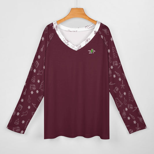 Dizzy Pickle Christmas Dreams Women's Pickleball Double Layered V-Neck Loose Tee