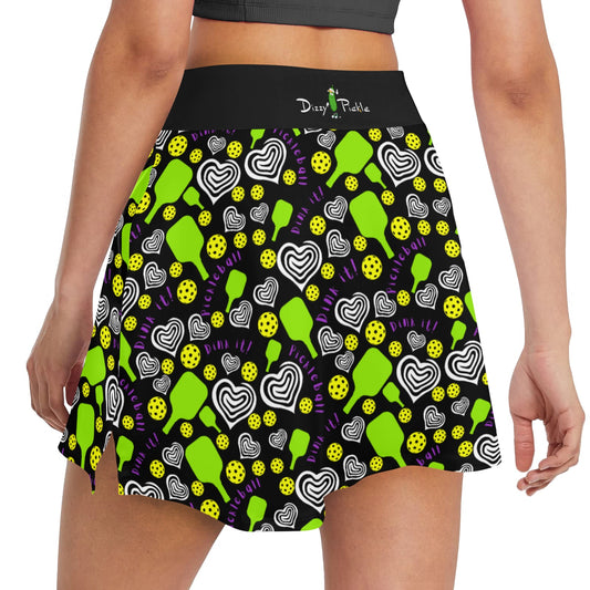 Dizzy Pickle Dinking Diva Hearts BG Women's Pickleball 18" Athletic Skort with Inner Shorts and Two Ball Pockets
