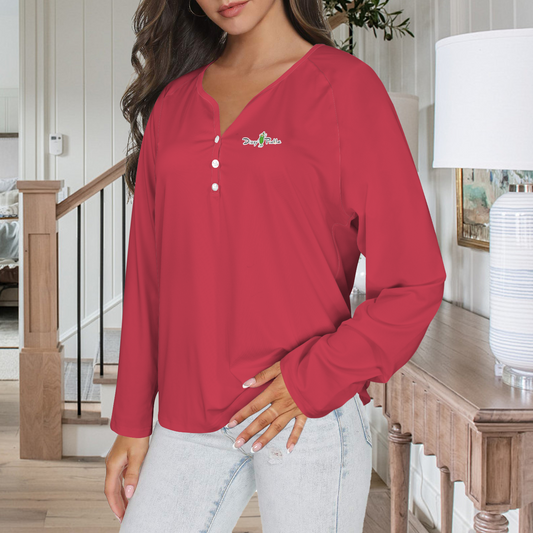 Three Button Long Sleeve Rose Red