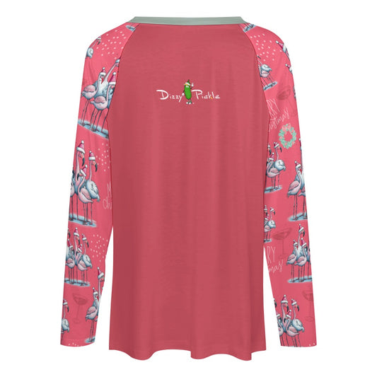 Dizzy Pickle Christmas Fa La La La Women's Pickleball Double Layered V-Neck Loose Tee