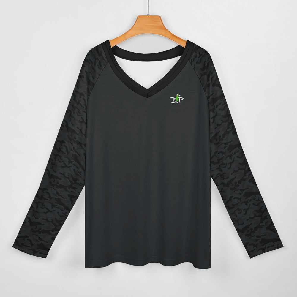 Dizzy Pickle Jan Black_Midnight Women's Pickleball Long sleeve Double Layered V-Neck Loose Tee