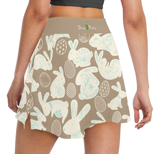 Dizzy Pickle Bunch O' Bunnies Caramel Women's Pickleball 18" Athletic Skort with Inner Shorts and Two Ball Pockets