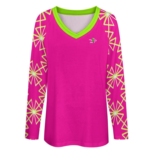 Dizzy Pickle Dinking Diva PG Stars Women's Pickleball Long sleeve Double Layered V-Neck Loose Tee