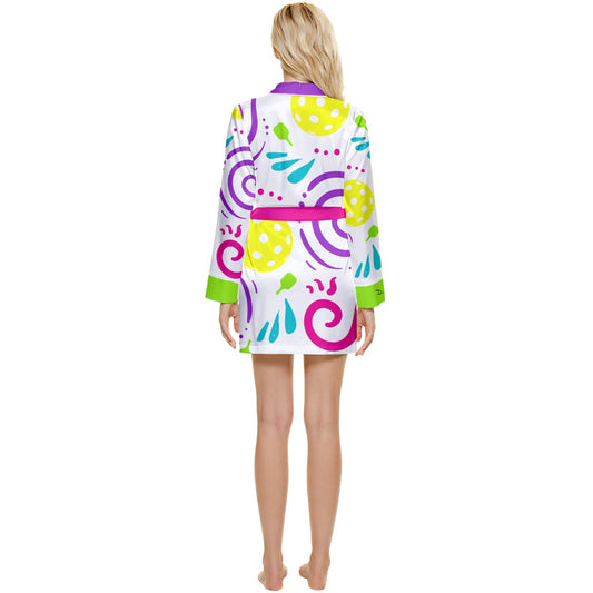 Dizzy Pickle It's Swell White Women's Long Sleeve Satin Robe