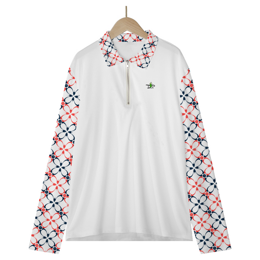 Dizzy Pickle Van White Weave Long-sleeve T-Shirts Polo Shirt Zip-up Blouse by Dizzy Pickle