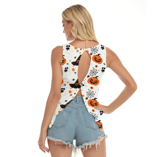 Dizzy Pickle Halloween Spooky White Women's Pickleball Open-Backed Sleeveless Tank Top