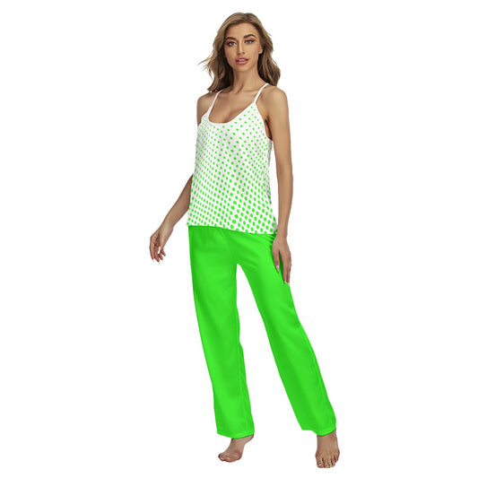 Dizzy Pickle Kim Green Polka Dots Women's Pickleball Cami Pajamas Set