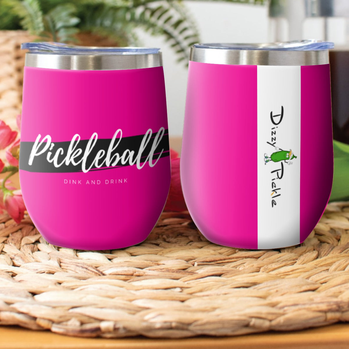 Dizzy Pickle Pickleball Dink and Drink Fuchsia Stainless Steel Wine Tumbler