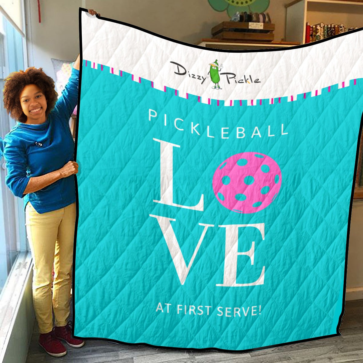 Pickleball Love at First Serve - Teak/Pink - Lightweight Quilt by Dizzy Pickle