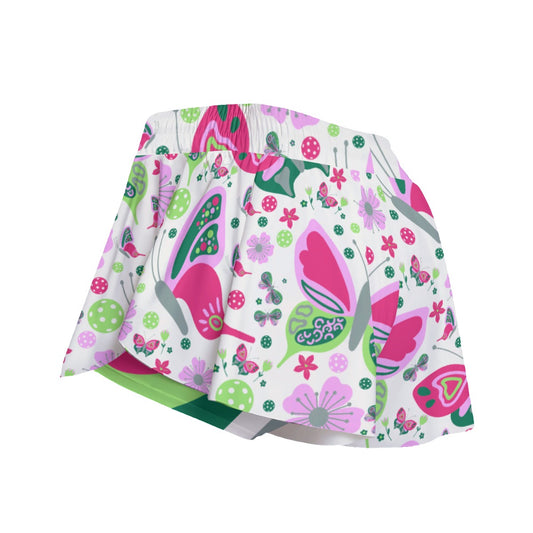 Penny - Butterflies - Pink/Green - Pickleball Women's Sport Culottes with Pockets by Dizzy Pickle