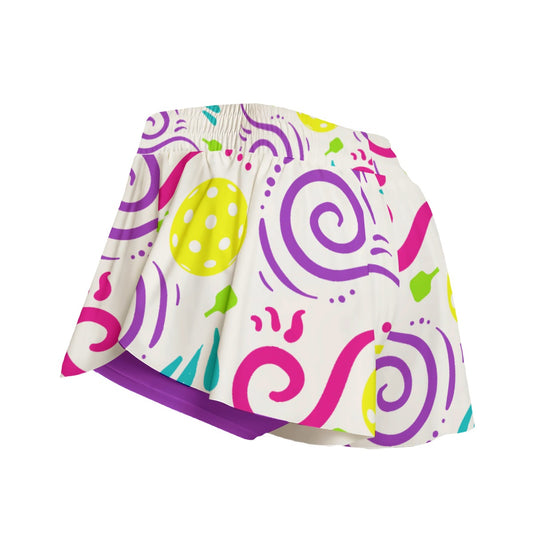 Dizzy Pickle It's Swell Women's Sport Culottes Skorts with Inner Shorts and Pockets White Purple