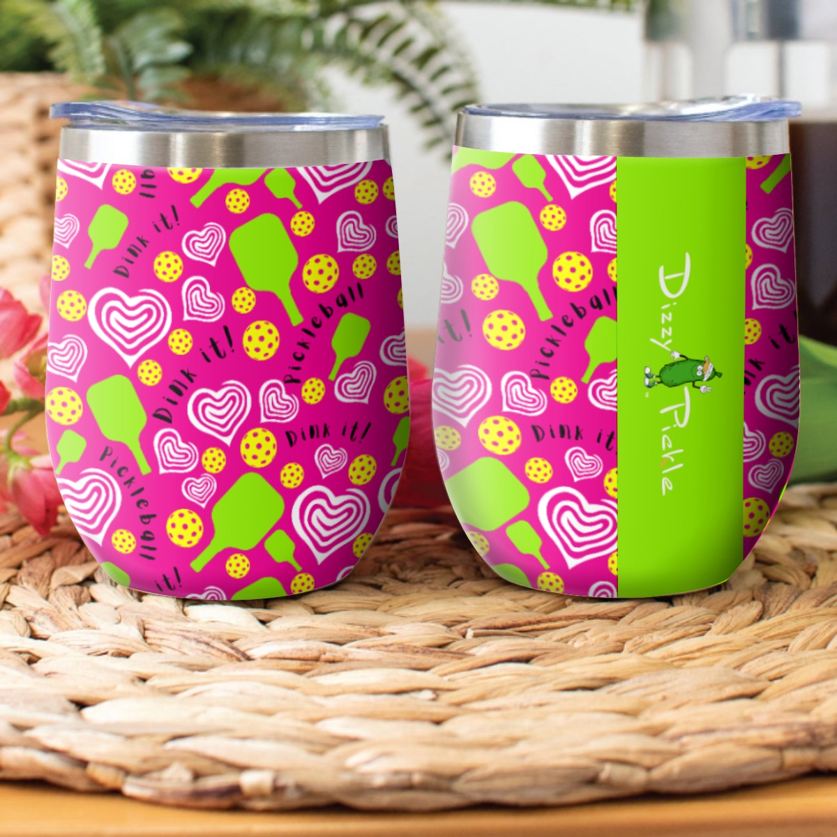 Dizzy Pickle Dinking Diva Hearts PG Mini 12oz Stainless Steel Pickleball Wine Tumbler