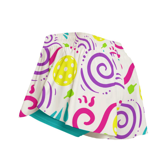 Dizzy Pickle It's Swell Women's Sport Culottes Skorts with Inner Shorts and Pockets White Cool Teal