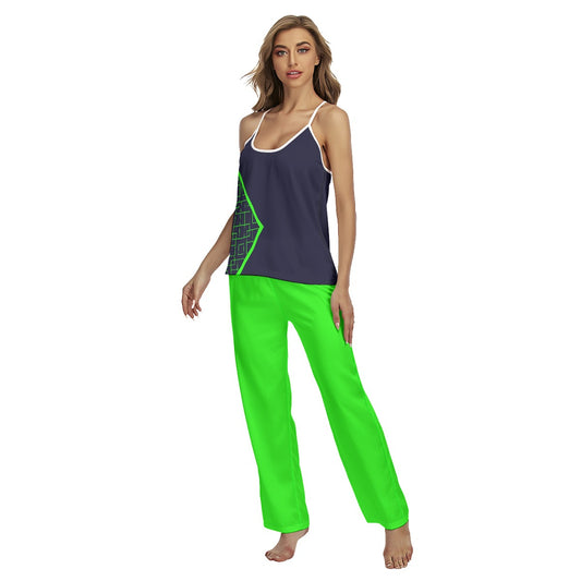 Lisa -Navy Blue/Green - A1 - Pickleball Cami Pajamas Set by Dizzy Pickle