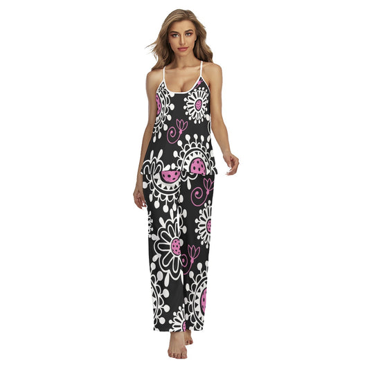 Dizzy Pickle Coming Up Daisies BP Women's Pickleball Sleeveless Cami Pajamas Set Black Pink