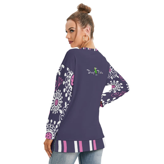 Dizzy Pickle Coming Up Daisies PP Women's Pickleball Side Split O-Neck Sweatshirt