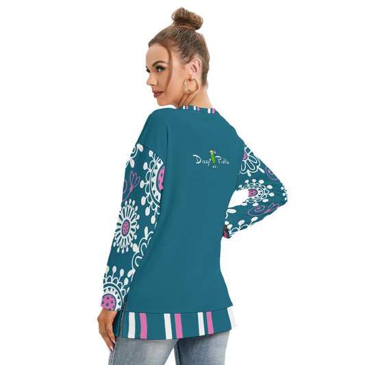 Dizzy Pickle Coming Up Daisies TP Women's Pickleball Side Split O-Neck Sweatshirt