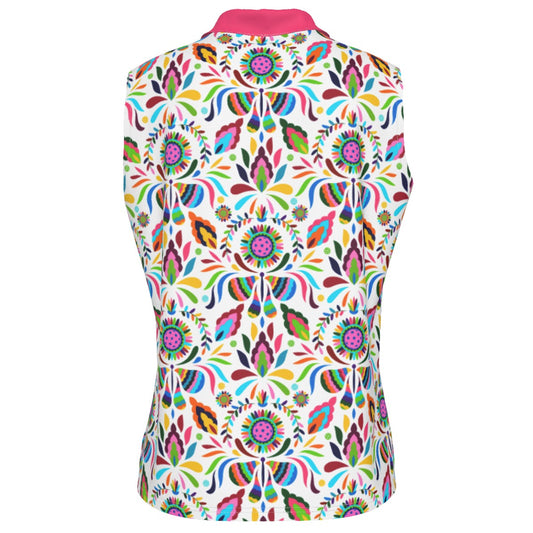 Dizzy Pickle Courtney Women's Pickleball Sleeveless Polo Shirt with Collar White Rose