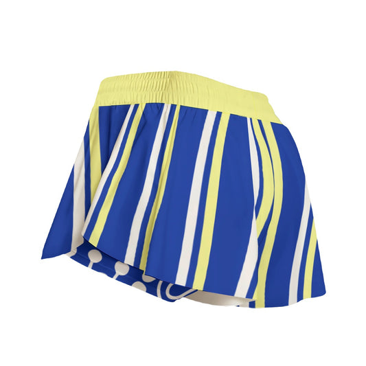 Dizzy Pickle Coming Up Daisies BY Stripes Pickleball Women's Sport Culottes Skorts with Inner Shorts and Pockets Blue Yellow