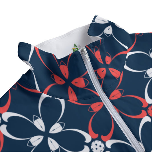 Dizzy Pickle Van Petals Navy Blue Women's Quarter Zip Long Sleeve Casual Pullover