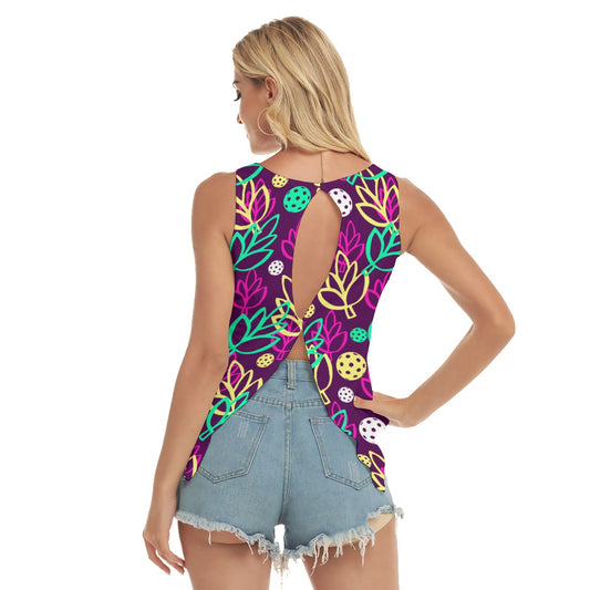 Dizzy Pickle Charlotte Leaves Women's Pickleball Open-Backed Sleeveless Tank Top Plum