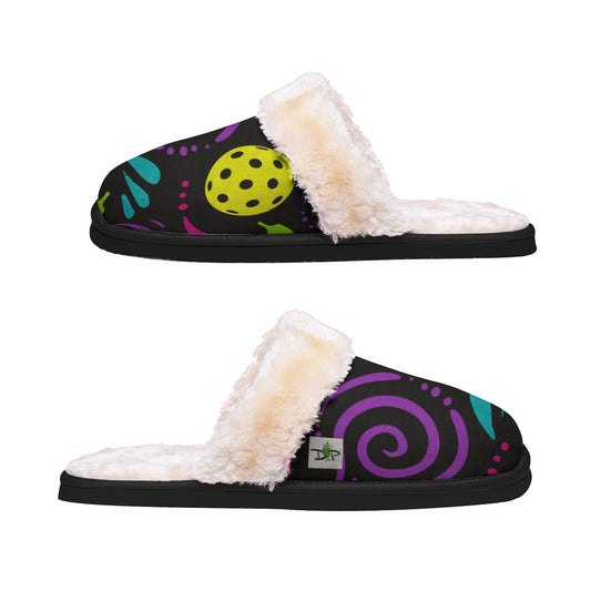 Dizzy Pickle It's Swell Black Women's Pickleball Plush Slippers