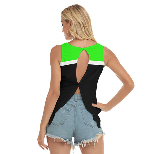 Dizzy Pickle Kim Black Green Women's Pickleball Open-Backed Tank Top