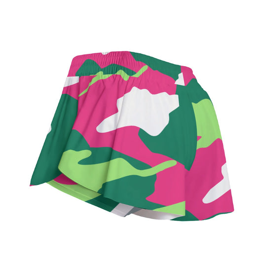 Penny - Pink/Green - Camo - Pickleball Women's Sport Culottes with Pockets by Dizzy Pickle