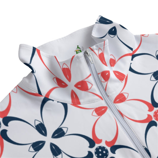 Dizzy Pickle Van Petals White Women's Quarter Zip Long Sleeve Casual Pullover