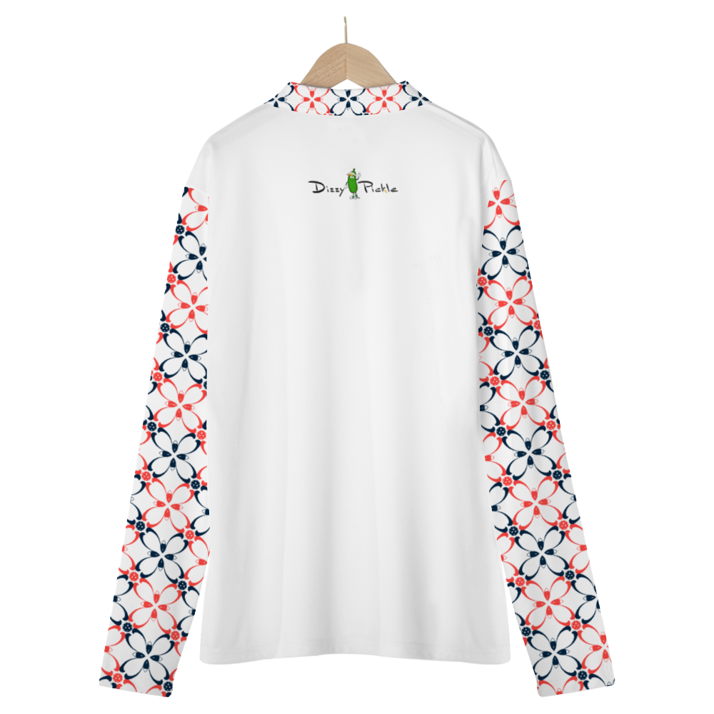 Dizzy Pickle Van White Weave Long-sleeve T-Shirts Polo Shirt Zip-up Blouse by Dizzy Pickle