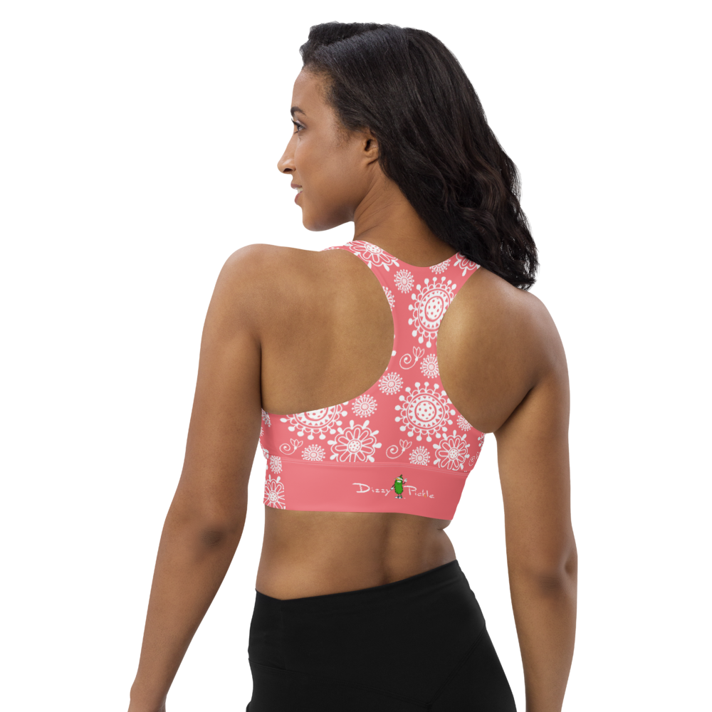 Dizzy Pickle Coming Up Daisies Peach White Women's Pickleball Longline Sports Bra
