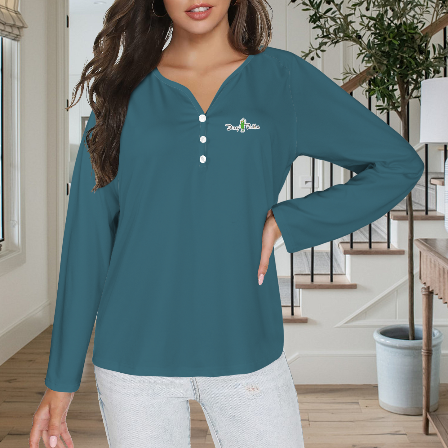 Three Button Long Sleeve Dark Teal