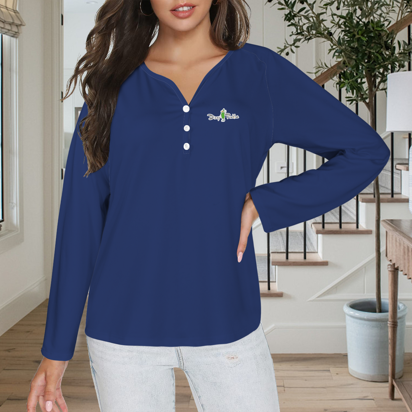 Three Button Long Sleeve Navy Blue