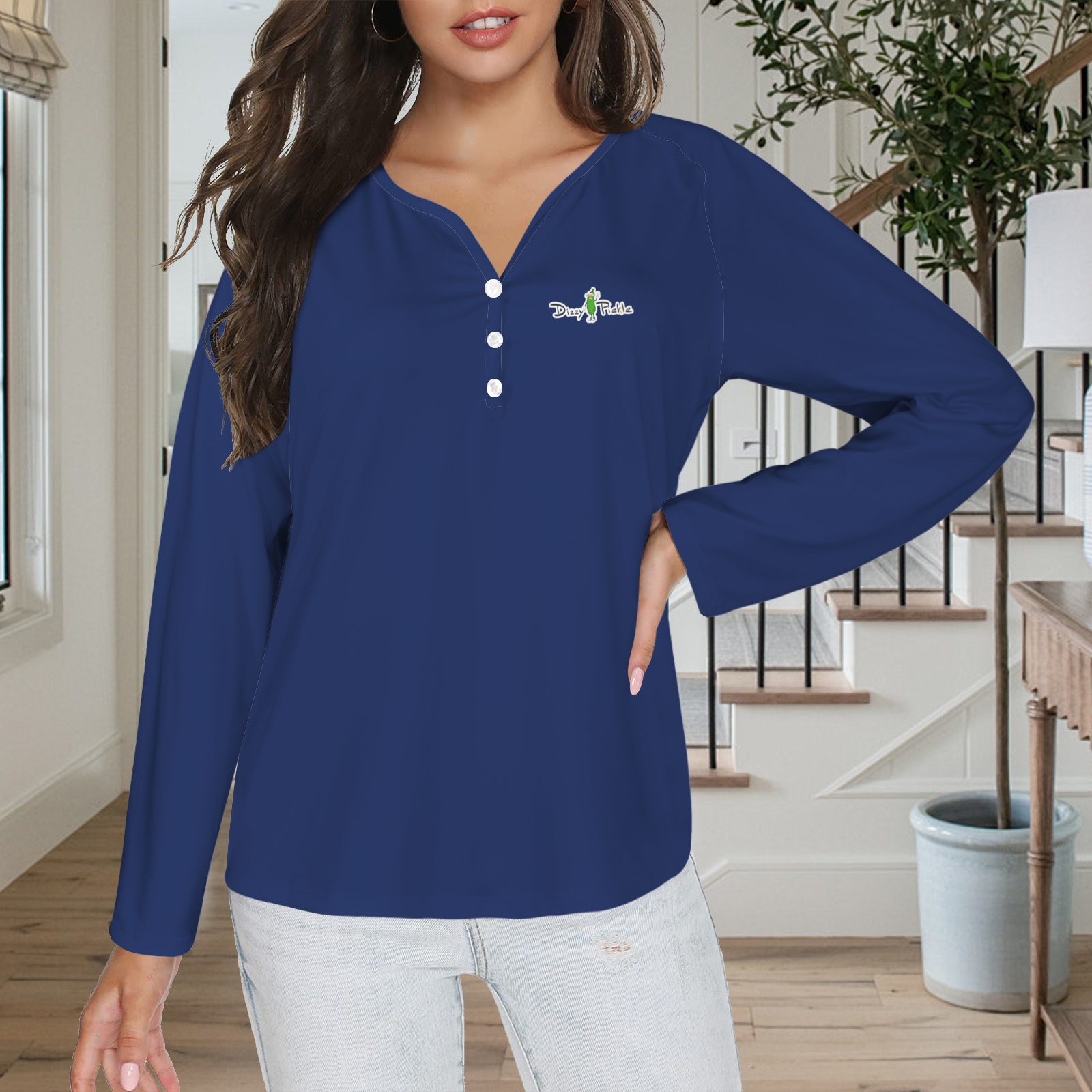 Three Button Long Sleeve Navy Blue