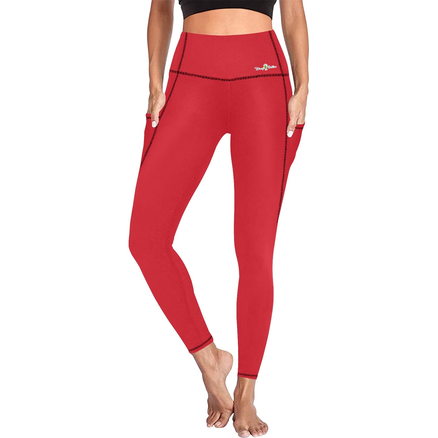 Dizzy Pickle DZY P Classic Red Women's Pickleball Performance Leggings (Ankle Length, High-Waisted, & Two Side Pockets)