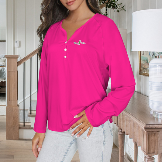Three Button Long Sleeve Hot Pink