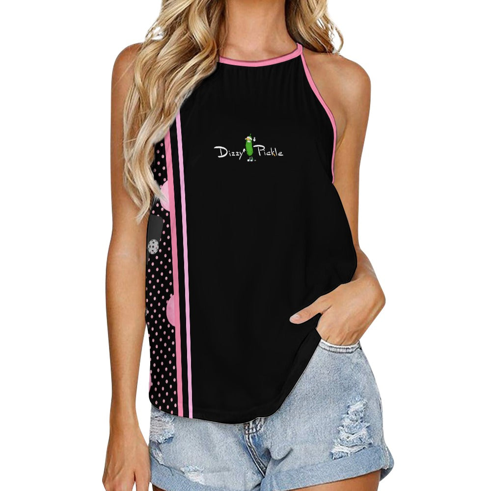 Dizzy Pickle Page Polka Dots_Paddles Black Women's Pickleball Crew Neck Vest