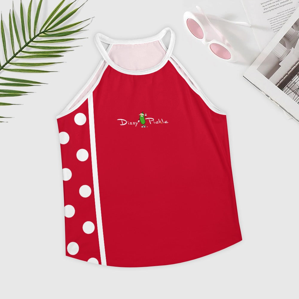 Dizzy Pickle Christmas Polka Dots Red White Women's Pickleball Crew Neck Vest