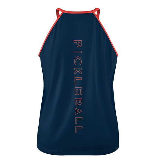 Dizzy Pickle PICKLEBALL Racing Stripe Midnight Blue/Coral Women's Pickleball Crew Neck Sleeveless Vest