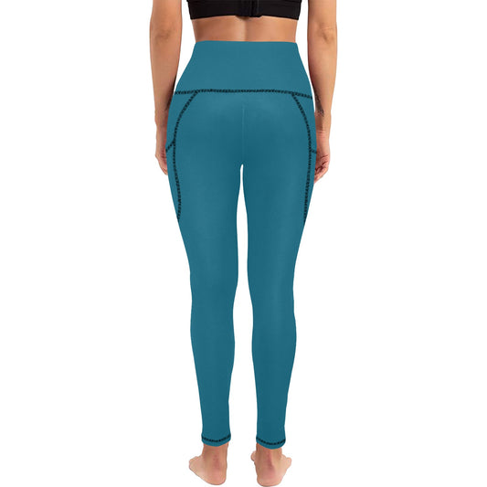 Dizzy Pickle DZY P Classic Peacock Women's Pickleball Performance Leggings (Ankle Length, High-Waisted, & Two Side Pockets)