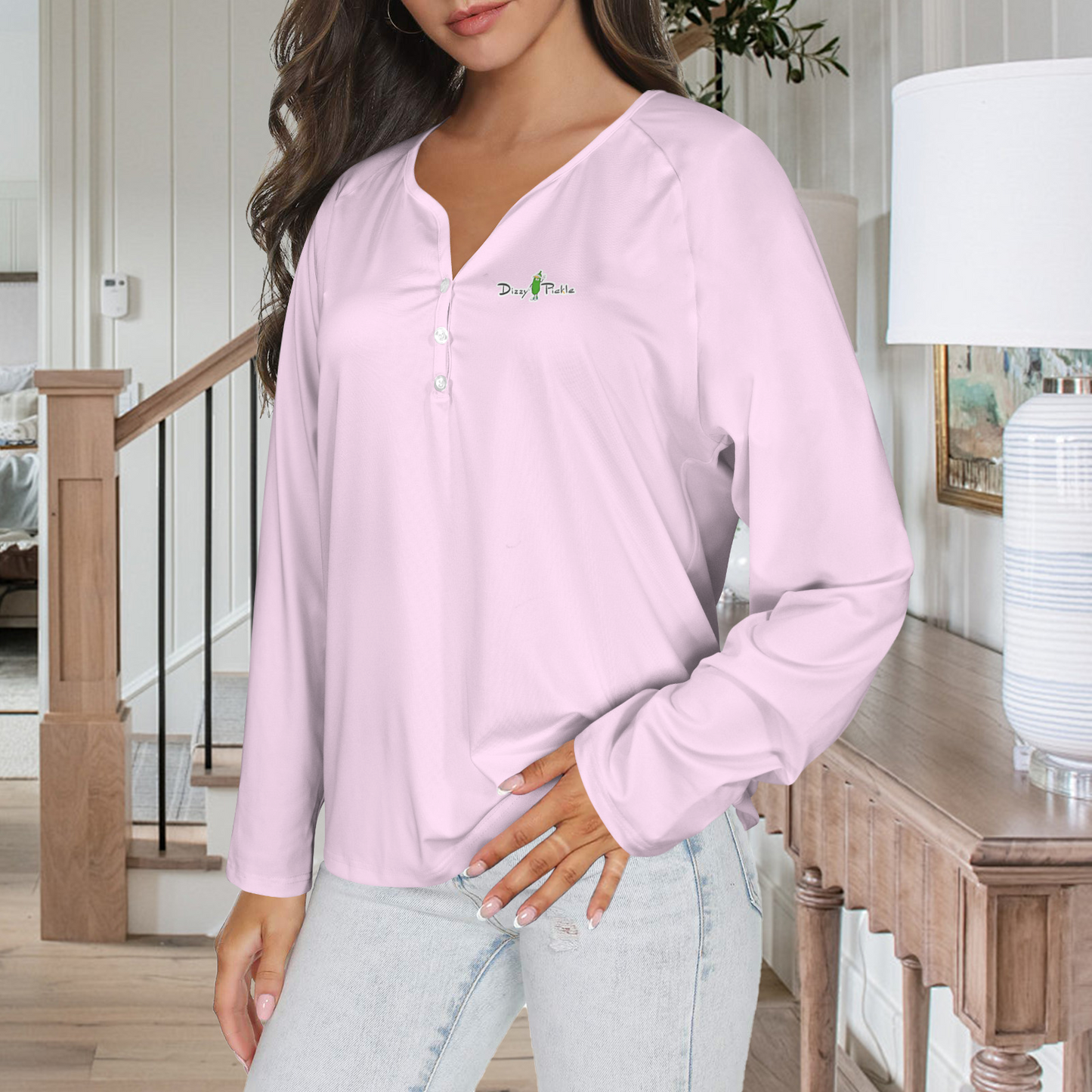 Three Button Long Sleeve Pale Pink