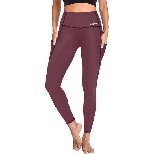 Dizzy Pickle DZY P Classic Burgandy Women's Pickleball Performance Leggings (Ankle Length, High-Waisted, & Two Side Pockets)