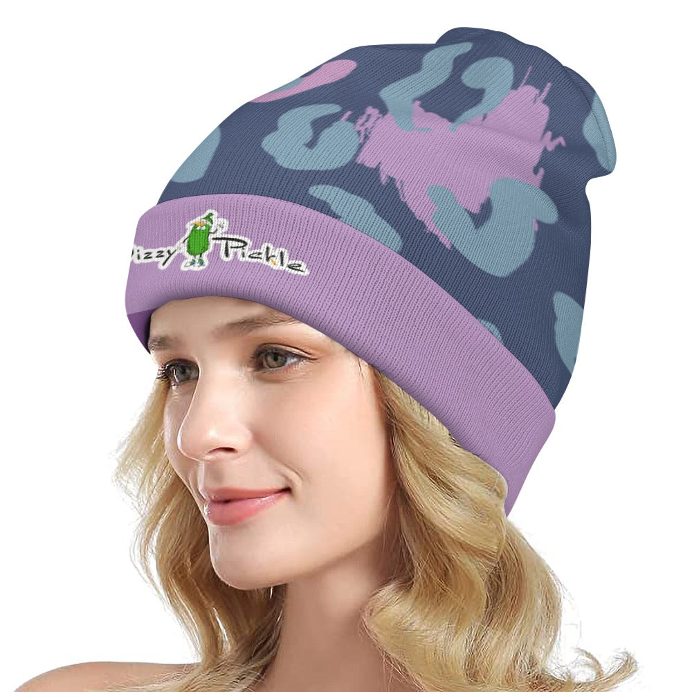 Dizzy Pickle Laura Dark Teal Animal Print One-Size Knitted Beanie