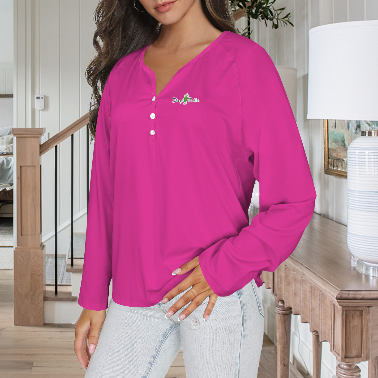 Three Button Long Sleeve Raspberry