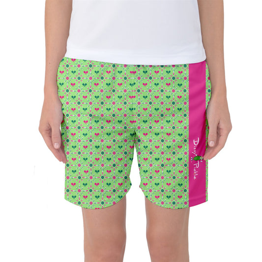 Penny - Pink/Green - Mini Paddles - Long Athletic Shorts by Dizzy Pickle Women's Basketball Shorts