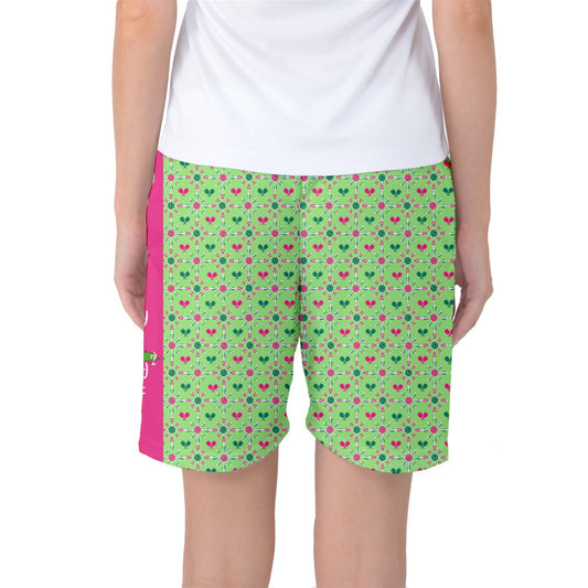 Penny - Pink/Green - Mini Paddles - Long Athletic Shorts by Dizzy Pickle Women's Basketball Shorts