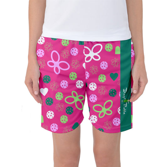 Penny - Pink/Green - Women's Long Pickleball Athletic Shorts by Dizzy Pickle